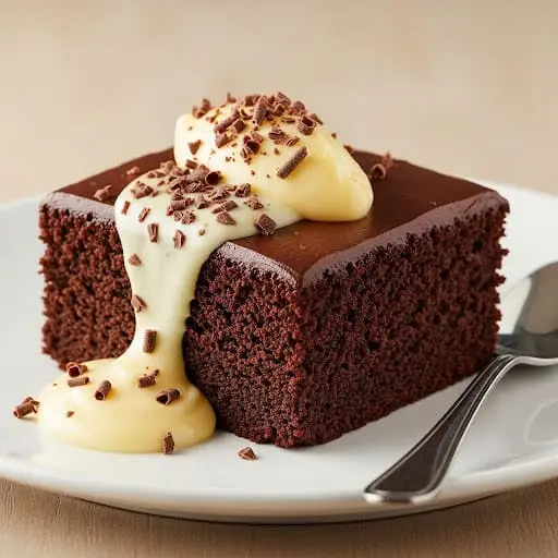 Fudge cake with custard
